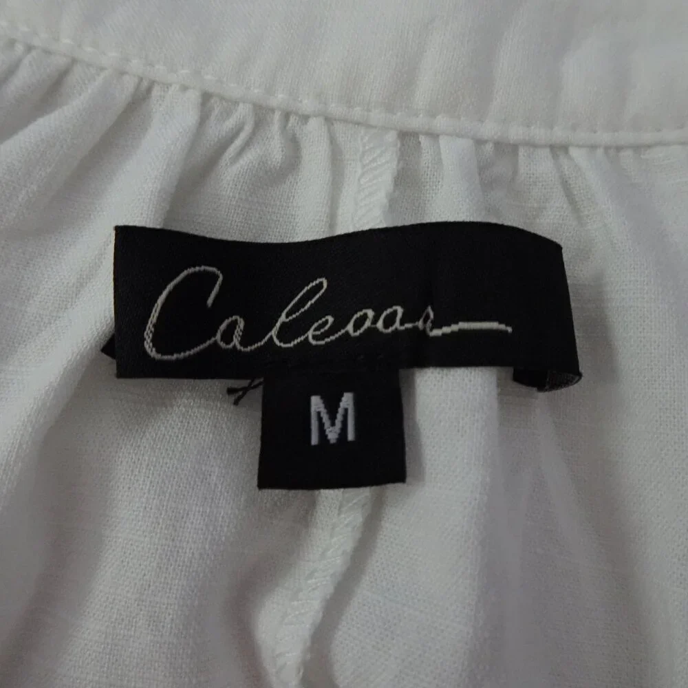 Calessa Embroidered Tunic Top Women's Size M White Blue Loose Fit Boho Peasant - Picture 6 of 11